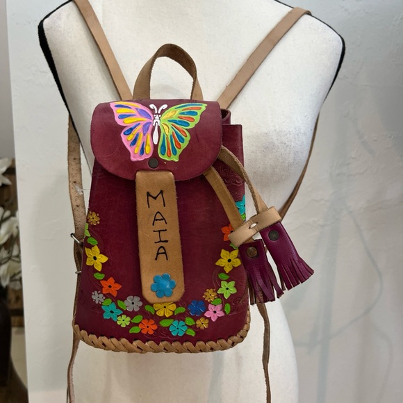 Colorful Butterfly‎ & Floral Embellished Leather Backpack Mexico